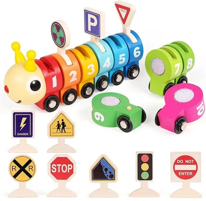 WOODEN CATERPILLAR TRAIN SETS