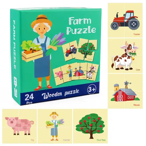FARM WOODEN PUZZLE 24 PCS -Farm puzzle wooden 3+